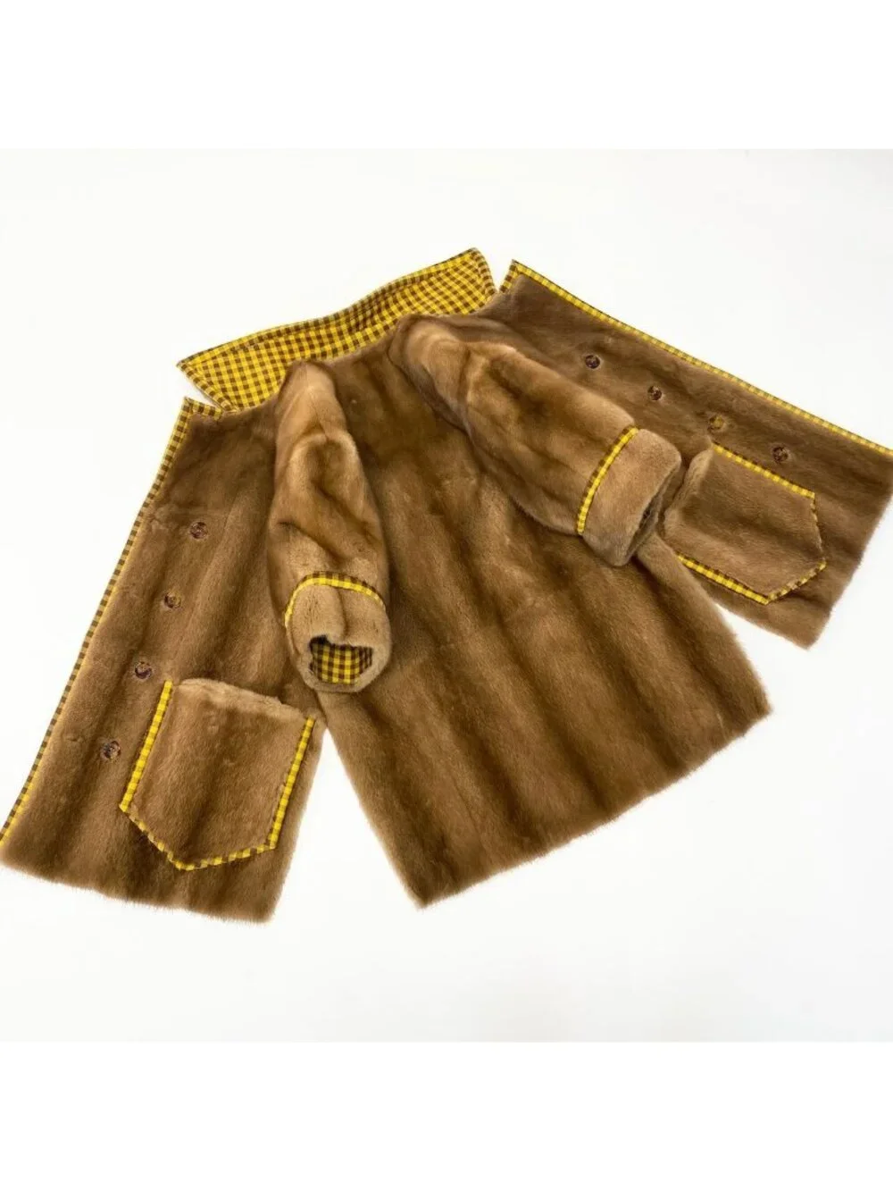 Fendi Pastel Mink Fabric Reversible Fur Coat Jacket Check 36 Brown - Picture 8 of 15